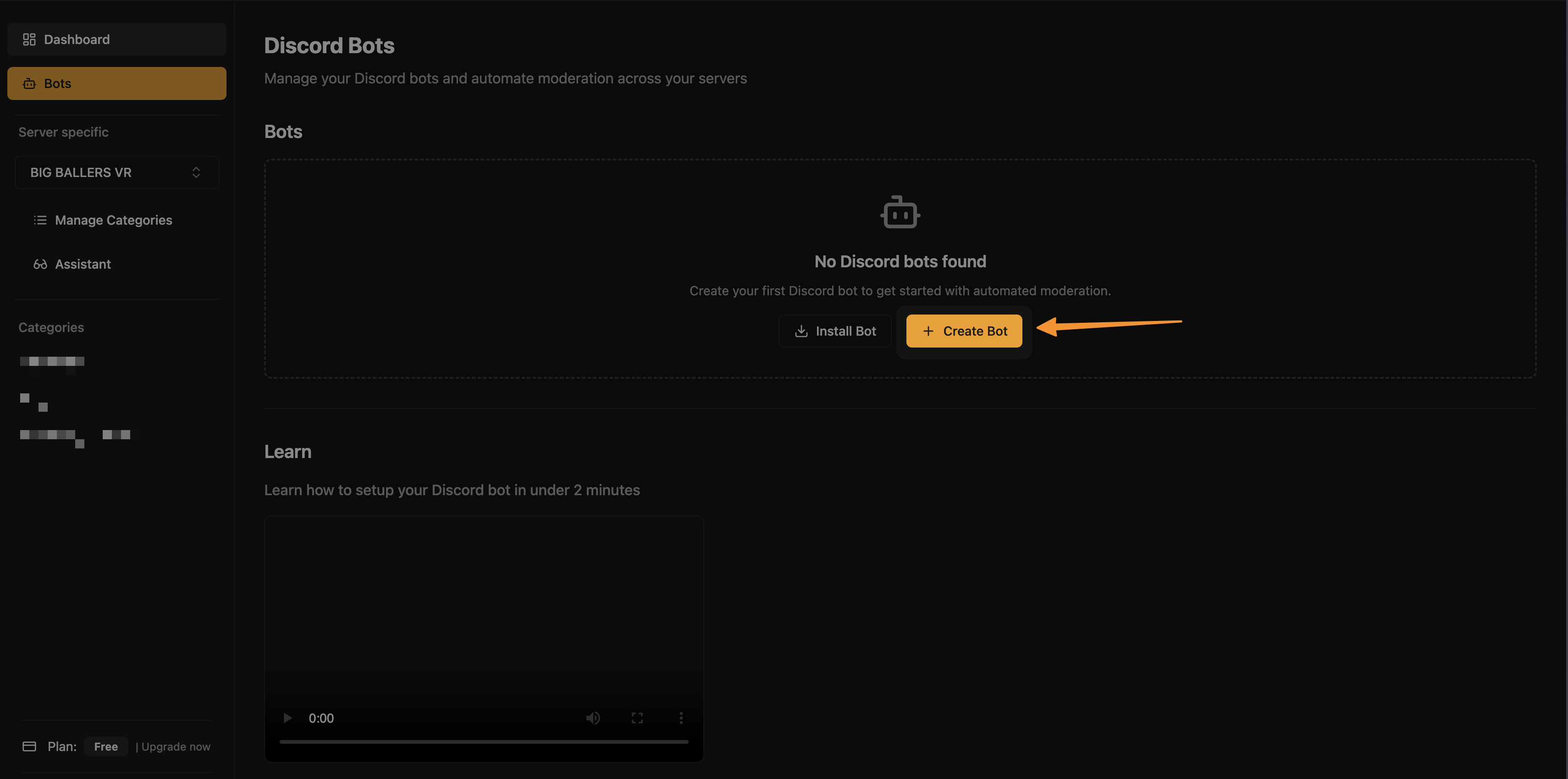 Create Discord Bot button